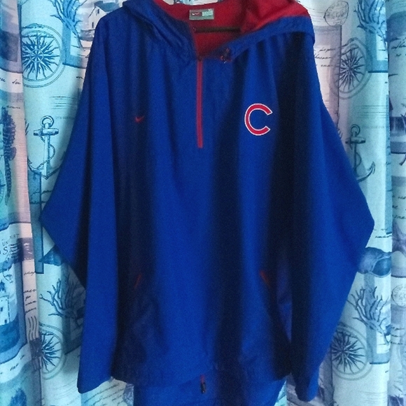 Nike Chicago Cubs Windbreaker Jacket With Hood Blue and Red Jacket Mens XL MLB - Picture 1 of 9